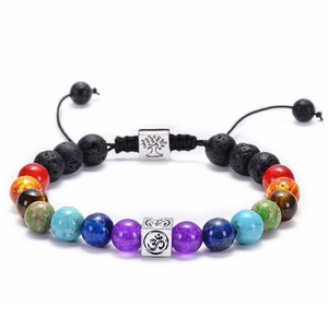 Natural Lava Stone 7 Chakra Energy Healing Bracelet Adjustable Braided Rope Om Tree Of Life Yoga Meditation Jewelry