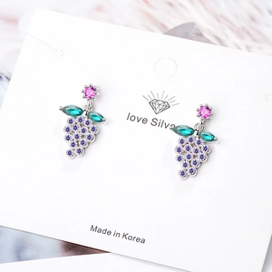 Grape Dangle Earrings Copper White Gold Plated Purple Green Pink Cubic Zirconia Sweet Pastoral Jewelry For Women