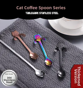 Detail of 304 stainless steel cat shaped coffee spoons with cup hanging hooks
