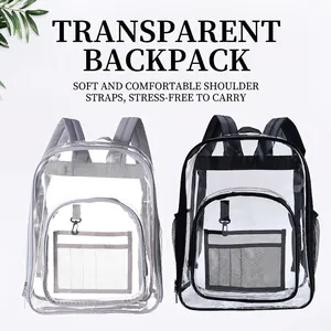 Clear Backpack Transparent PVC Waterproof Large Capacity For School Stadium Security Check Travel Lightweight Adjustable