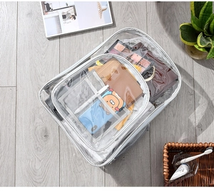 Detailed view of the 2-piece grey transparent PVC storage set with mesh pockets