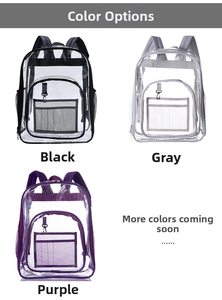Detailed comparison of waterproof PVC transparent backpacks in black, gray, and purple