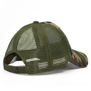Classic camouflage mesh trucker hat with adjustable snapback strap and breathable design