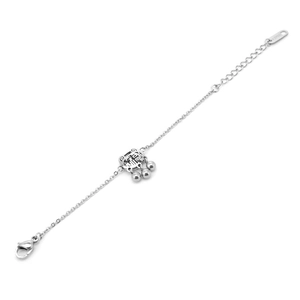 Silver stainless steel bracelet featuring a traditional Chinese Longevity Lock pendant