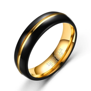 Two-tone black and gold brushed tungsten carbide ring with inner band engraving