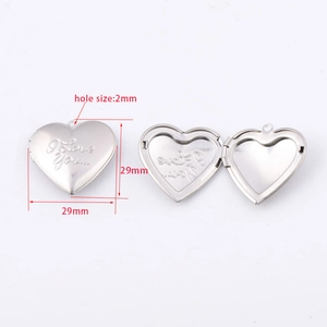 316L stainless steel heart locket pendant with I Love You engraving 29x29mm