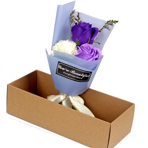 Detailed gift box with purple soap roses, carnations and a You're Beautiful label