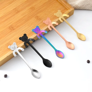 Five assorted colors of 304 stainless steel coffee spoons with cute bear shaped handles