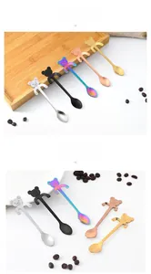 Close-up of cute cartoon bear 304 stainless steel coffee spoons in five metallic colors