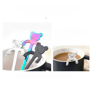 Detail of creative 304 stainless steel bear spoons showing the hanging cup feature
