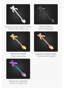 Detail of creative bear spoons in five metallic finishes including gold and rose gold