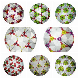Classic kaleidoscope showcasing eight different colorful geometric patterns and bead effects