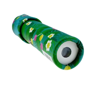 Classic paper kaleidoscope toy featuring a green jungle theme with tropical leaf patterns