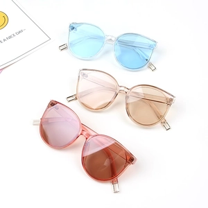 Kids trendy oversized sunglasses with transparent resin frames and light colorful lenses