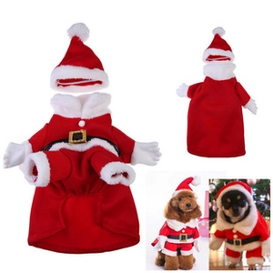 Dettaglio del costume da Babbo Natale rosso e bianco per cani e animali domestici