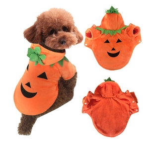 Adorable Halloween pumpkin dog hoodie costume made of soft orange fleece material