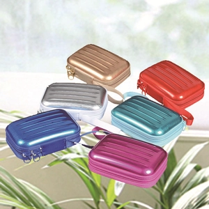 Mini metallic hard shell luggage-style coin purses in six colors with zippers