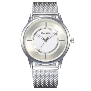 Khorasan women's minimalist quartz watch with silver Milanese mesh band and dual-tone dial