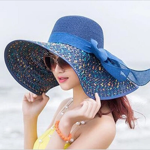 Women Wide Brim Elegant Straw Sun Hat Foldable UV Protection Summer Beach Travel Hat With Large Bow Accessory