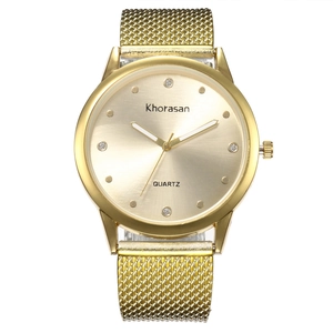 Montre à quartz Khorasan pour femme en or avec bracelet en maille et index en strass