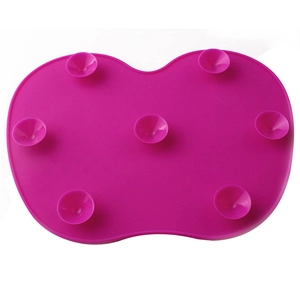Detailed view of purple silicone makeup brush cleaning mat with 7 strong suction cups