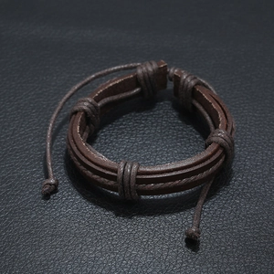 Retro multi-layer brown braided leather bracelet for men with adjustable cord design