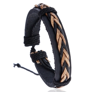 Men Braided Bracelet Vintage PU Leather Hemp Rope Woven Adjustable Casual Wristband Jewelry