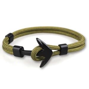 Army green paracord nautical bracelet with a black matte anchor clasp for men and women