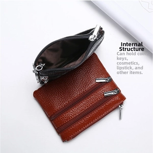 Internal structure of leather coin purse showing compartments for coins and keys