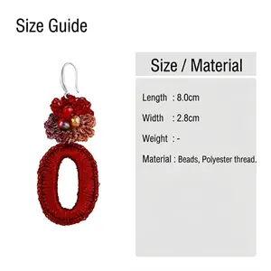 Bohemian handmade crochet flower earrings in dark red with beads and metal hooks