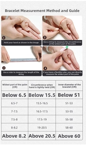 Detailed size guide showing how to measure hand circumference for stainless steel bangles