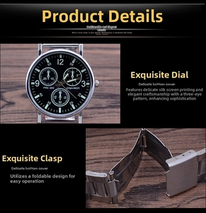Detail of silver stainless steel chronograph watch featuring black dial and folding safety clasp