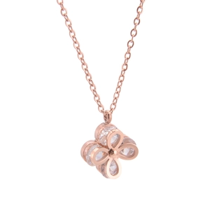 Rose gold flower necklace with hollow petals and sparkling clear zircon stones