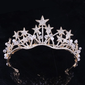 Corona Sposa Stella Strass Cristallo Perla Artificial Fatto A Mano Tiara Matrimonio Accessorio Capelli Per Donne Stile Principessa