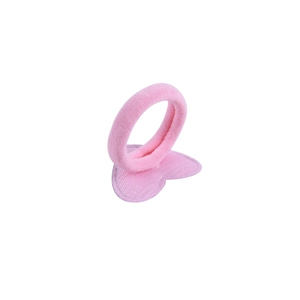 Pink heart-shaped elastic hair tie with textured knit design for girls' daily styling