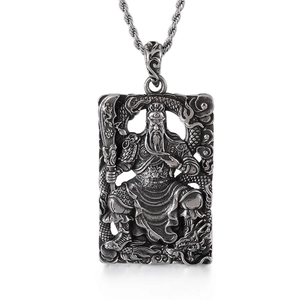 Vintage Stainless Steel Rectangle Pendant Men Embossed Warrior Martial God Dragon Pattern Mythology Ethnic Jewelry