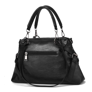 Chic black pebbled faux leather tote bag with silver hardware and detachable strap