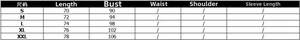 Size chart for women's summer chiffon tank top showing length and bust measurements