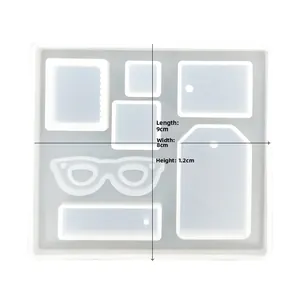 Detailed view of DIY resin silicone mold featuring square and glasses shapes 9x8x1.2cm