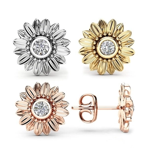 Sunflower Stud Earrings 18K Gold Plated Cupronickel With Cubic Zirconia Flower Dainty Elegant Jewelry For Women