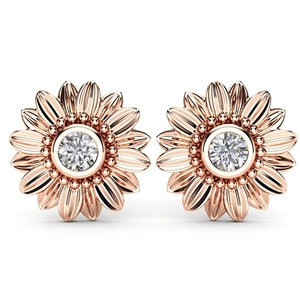 18k rose gold plated sunflower stud earrings with sparkling round cubic zirconia