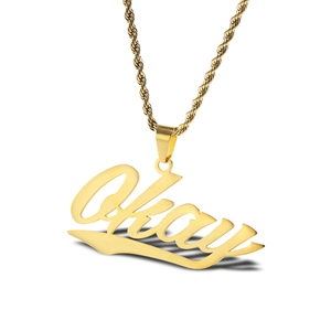 Okay Letter Pendant Necklace Titanium Steel 18K Gold Plated Hip Hop Rap Style Twist Rope Chain Unisex Punk Accessory