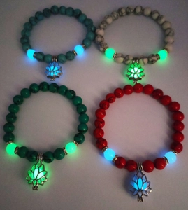 Luminous turquoise yoga bracelets set with glowing lotus pendant and colorful stones