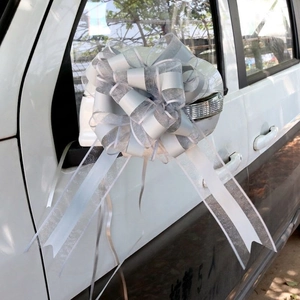 Silver organza pull bow ribbon decoration for wedding car side mirror ornament