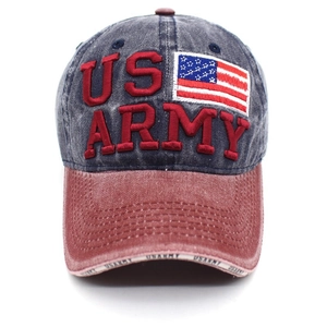 Casquette de baseball vintage US ARMY avec broderie rouge et drapeau sur toile bleue