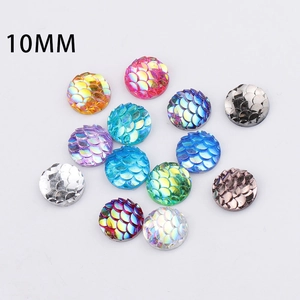 Round Flatback Cabochons Resin Fish Scale Mermaid Pattern Iridescent DIY Jewelry Making Craft Charms Accessory Decoration Supplies