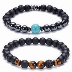Natural Lava Stone Tiger Eye Turquoise Hematite Beaded Bracelet Elastic Energy Healing Stress Relief Unisex Jewelry