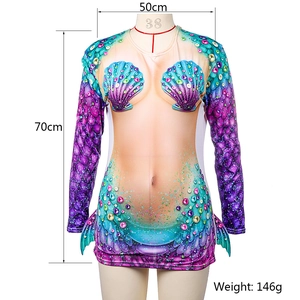 Mermaid seashell print long sleeve shirt for Halloween cosplay, 70x50cm size dimensions