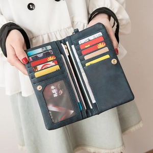 Vintage dark green long wallet for women with multi-card slots and zipper compartment