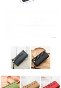 Detailed view of long PU leather multi-functional wallet with 11 card slots and zippers